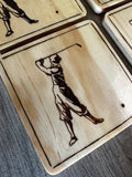 Vintage Golfer Wooden Coaster