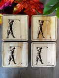 Vintage Golfer Wooden Coaster